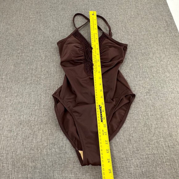 Newport News One Piece Swimsuit Chocolate Brown Lace V-Neckline Size 4 Nylon & L - Picture 4 of 12